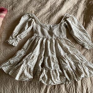 Adorable Beige Gingham Babydoll Dress